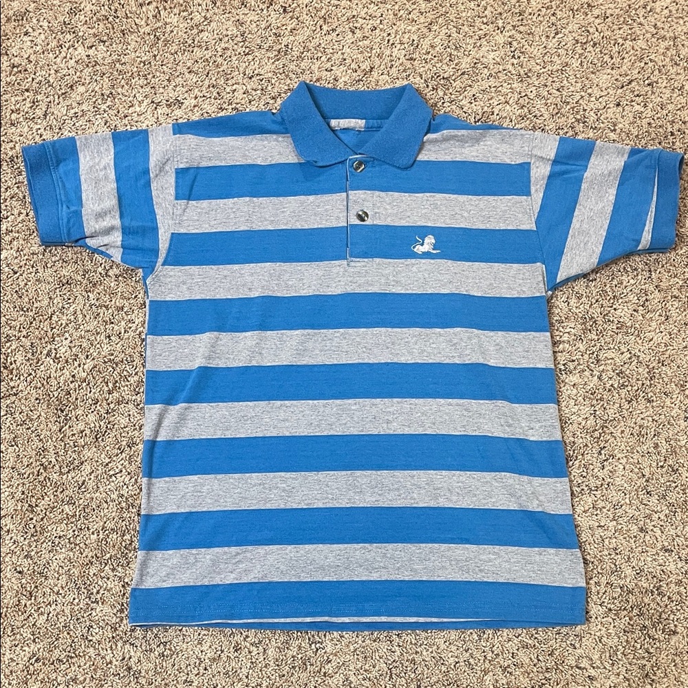 Men's Blue and Gray Striped Polo Shirt